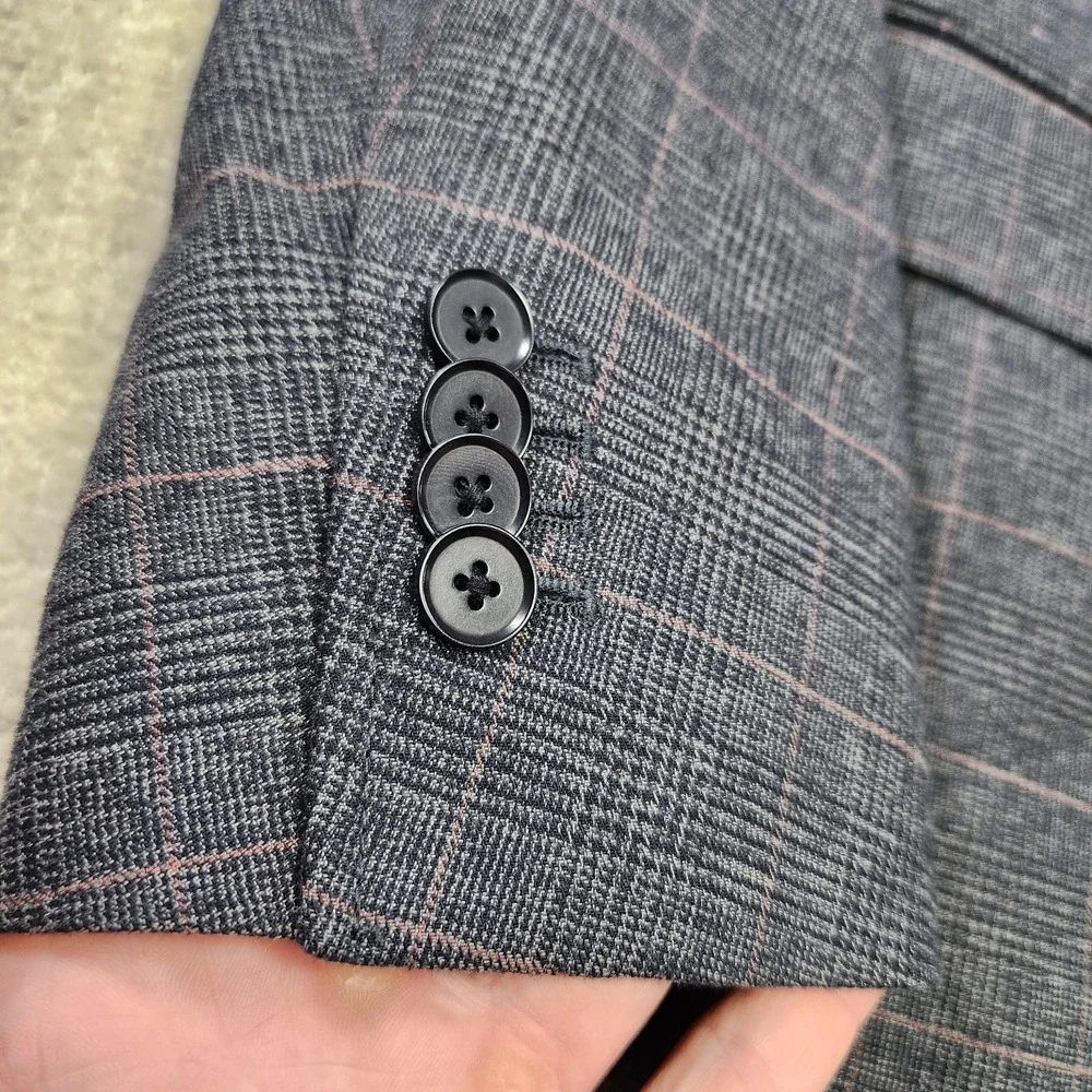 Banana Republic Blazer Men 40R Tailored Slim Fit Gray Brown Plaid Cotton Modern